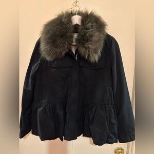 Kate Spade fur collar cotton barn jacket - black small NWT